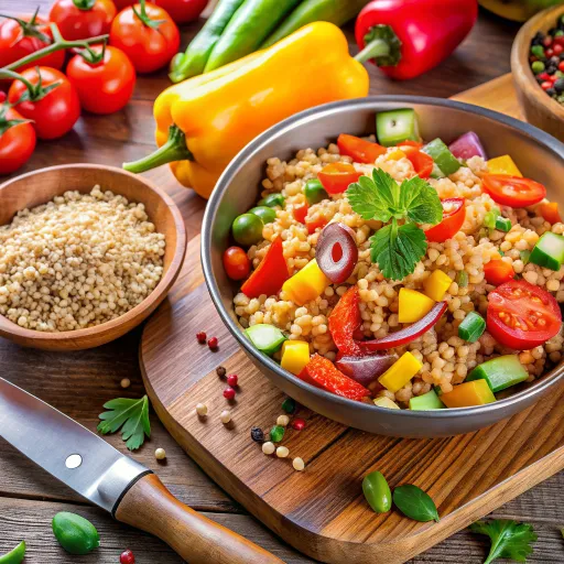 Gerösteter Gemüse-Bowl mit Dinkel und Paprika